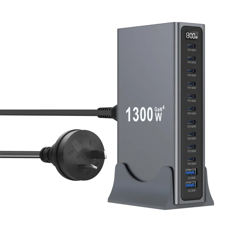 شارژر رومیزی 1200W مدل جدید بین‌المللی 1300W شارژر PD نیترید گالیوم 12 پورت رومیزی
