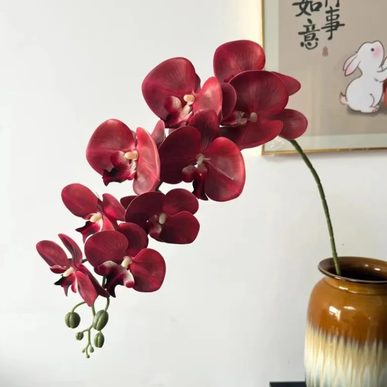 9 گل ارکیده پروانه‌ای مصنوعی با گلبرگ فیلمی 3D چاپی با حس لمس واقعی، گل ارکیده مصنوعی برای عروسی، گل‌آرایی و دکوراسیون منزل