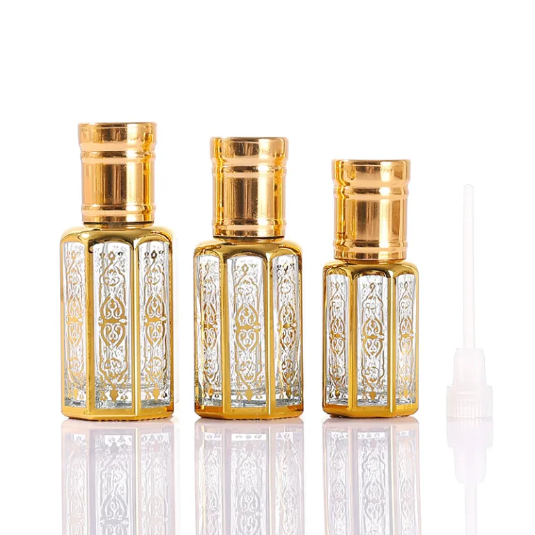 موجود در انبار، بطری رول‌آن روغن اسانس هشت‌ضلعی با مهر طلایی، بطری تقسیم عطر خاورمیانه‌ای، بطری شیشه‌ای نمونه کوچک، بطری رول‌آن ماساژ چشم