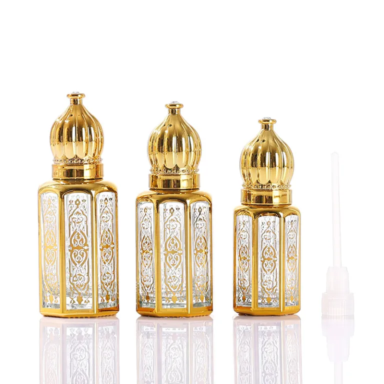 موجود در انبار، بطری رول‌آن روغن اسانس هشت‌ضلعی با مهر طلایی، بطری تقسیم عطر خاورمیانه‌ای، بطری شیشه‌ای نمونه کوچک، بطری رول‌آن ماساژ چشم
