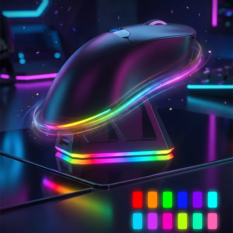 ماوس گیمینگ PAW3311 تراشه سهمُد سبک بی‌سیم صدادار ماوس RGB پایه شارژ مغناطیسی W001