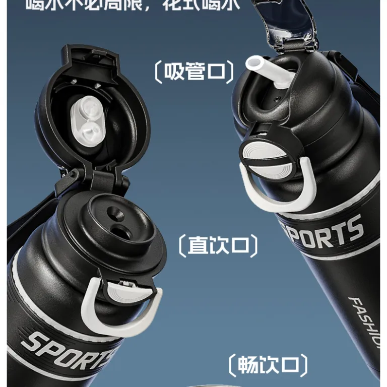 بطری آب گرم نگه‌دارنده ورزشی دو حالته با ظاهر زیبا، مخصوص پسران، با نی، مناسب دانش‌آموزان، همراه با بند حمل قابل‌حمل