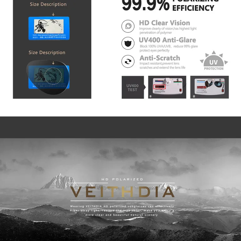 عینک آفتابی مردانه VEITHDIA فریم مربعی پلاریزه ضد اشعه ماوراء بنفش با دسته ضد لغزش طلایی، موجود 2490