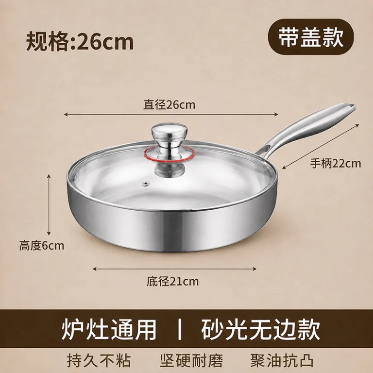 ماهیتابه استیل سه لایه 304 نچسب بدون پوشش مخصوص پنکیک و استیک