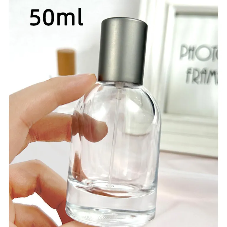 بطری تقسیم عطر با درپوش چوبی، بطری عطر قابل حمل لوکس با ظرفیت بالا، بطری خالی پمپی شیشه‌ای شفاف جایگزین