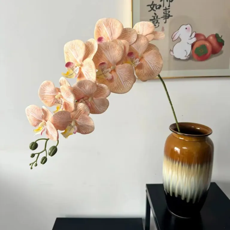 9 گل ارکیده پروانه‌ای مصنوعی با گلبرگ فیلمی 3D چاپی با حس لمس واقعی، گل ارکیده مصنوعی برای عروسی، گل‌آرایی و دکوراسیون منزل