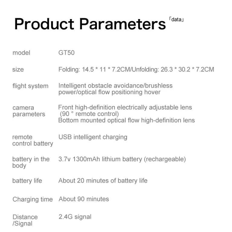 GT50 پهپاد هوایی اسباب‌بازی چهار ملخه با دوربین HD، موتور بدون جاروبک، اجتناب از موانع و صفحه‌نمایش بزرگ روی کنترل از راه دور