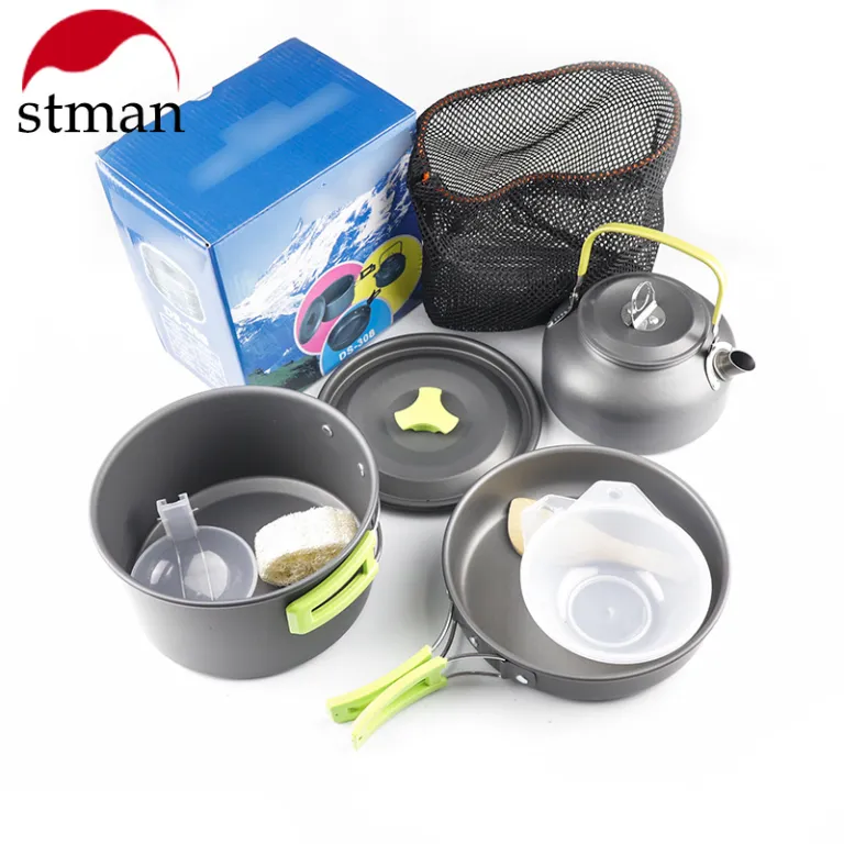 ست قابلمه و کتری کمپینگ آلومینیومی قابل حمل برای پیک‌نیک و فضای باز DS-308