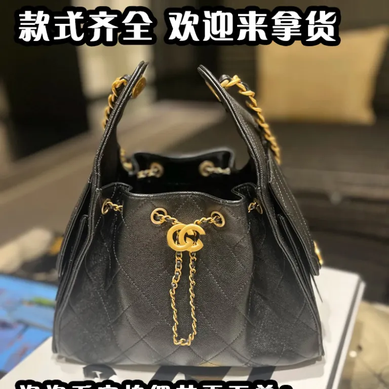کیف زیر بغل زنانه چرم طبیعی طرح لیچی و روغنی 25bag با زنجیر مشکی و طلایی، بند کشی، چرم گاوی، مدل وینتیج