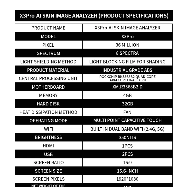 دستگاه آنالیز هوشمند پوست X3pro Xingce برون‌مرزی، آینه جادویی آنالیز UV، رطوبت و طیف سنجی پوست سر و صورت