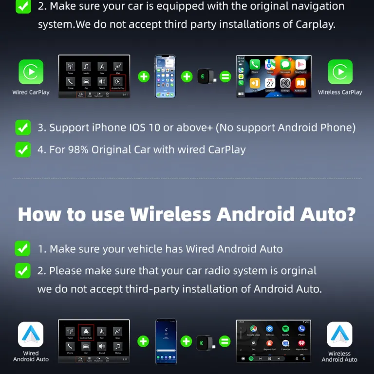 آداپتور دوکاره بی‌سیم CarPlay و Android Auto جعبه اتصال خودرو به سیستم اصلی
