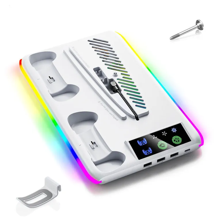 PS5/slim/Pro پایه خنک‌کننده چندمنظوره کنسول بازی با نور RGB PS5 شارژر دسته و آویز هدفون