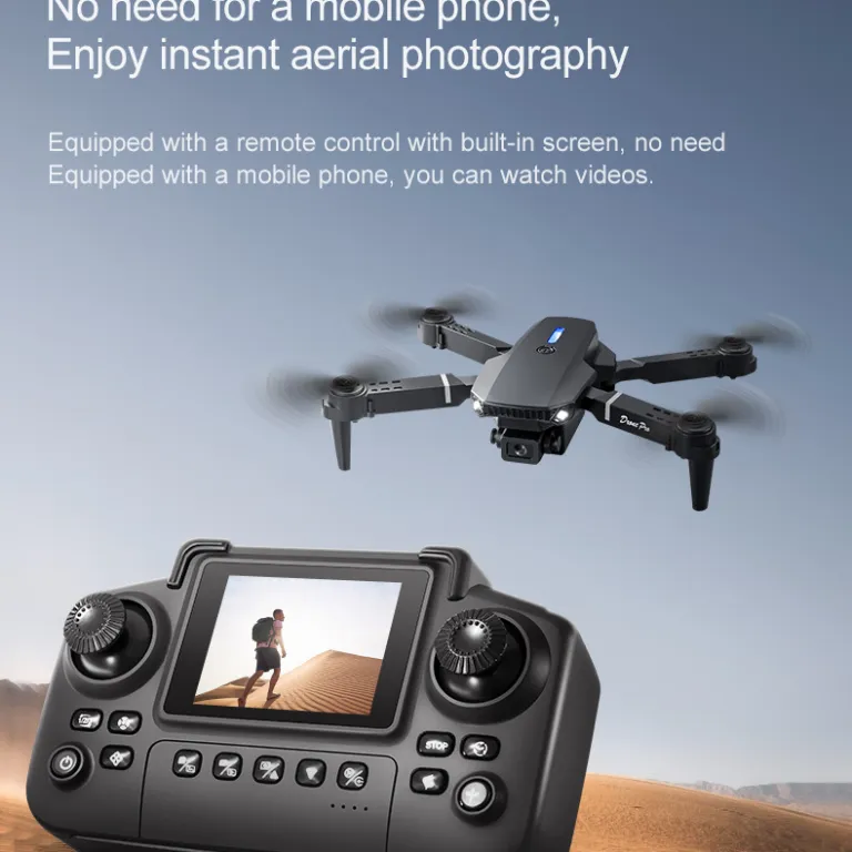 پهپاد چهار ملخه اسباب‌بازی کودکان با صفحه‌نمایش اختصاصی و دوربین هوایی، مدل جدید drone برون‌مرزی e88
