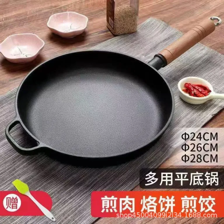 ماهیتابه چدنی بدون روکش نچسب مخصوص استیک و پخت نان، مناسب اجاق گاز، مدل سنتی