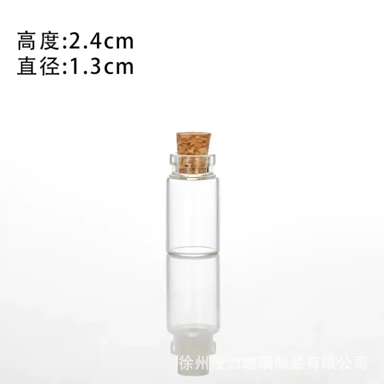 بطری داروی کوچک شیشه‌ای شفاف، بطری آرزو، بطری پیام شناور، بطری آویز تزئینی 1ml، بطری شیشه‌ای کوچک با درب چوب‌پنبه‌ای