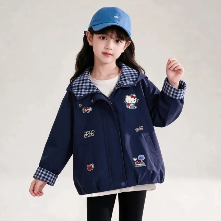 HELLO KITTY کاپشن کلاه‌دار پاییزه دختر بچه 2026 مدل جدید گشاد و پرانرژی با استایل شیرین مناسب بچه‌های سایز بزرگ