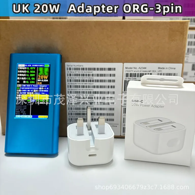 شارژر اپل 20W مناسب برای گوشی iPhone16Pro 15 نسخه هنگکنگ با دوشاخه تاشو استاندارد UK و شارژ سریع PD