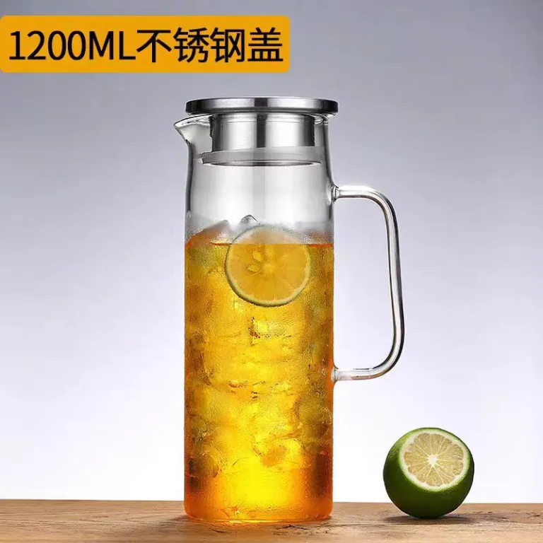پارچ آب خنک پذیرایی خانگی با درب بامبو بدنه صاف شیشه بوروسیلیکات مخصوص چای گل، آبمیوه و نوشیدنی سرد مقاوم به حرارت