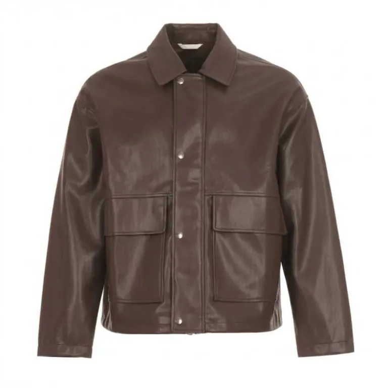 ZARA کاپشن چرم مردانه یقه برگردان زیپ‌دار ضدباد مینیمال با الهام از سبک وینتیج