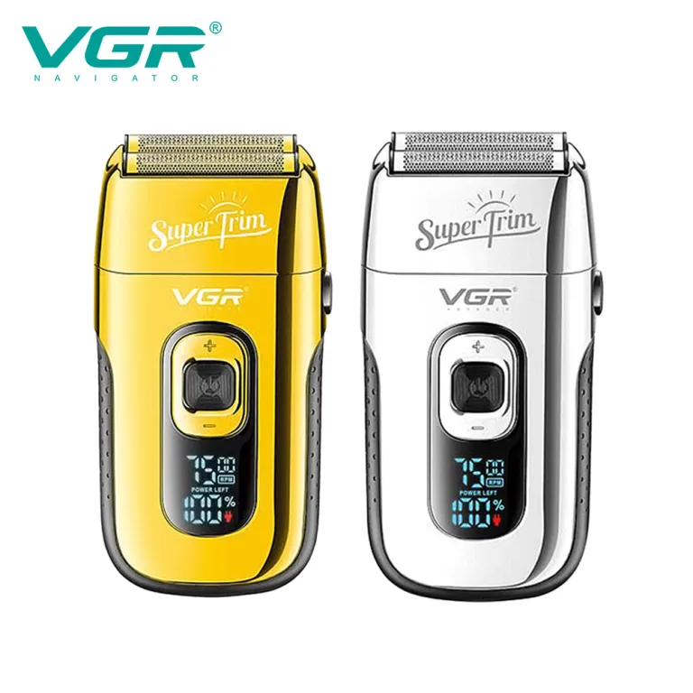 VGR332 ماشین اصلاح سر رفت و برگشتی با تیغه طلایی، ریش‌تراش با نمایشگر دیجیتال، ماشین اصلاح موی سر و ریش مردانه با قابلیت روغن‌زنی خودکار و سفیدکننده