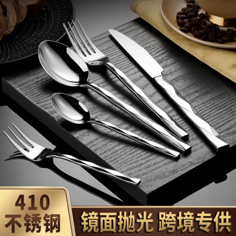 ست کارد و چنگال هتل لوکس با دسته الماسی، چاقو و چنگال و قاشق استیک با دسته کریستالی5pcs