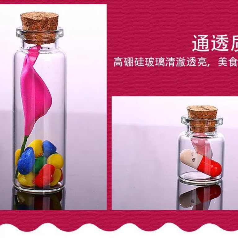 بطری داروی کوچک شیشه‌ای شفاف، بطری آرزو، بطری پیام شناور، بطری آویز تزئینی 1ml، بطری شیشه‌ای کوچک با درب چوب‌پنبه‌ای