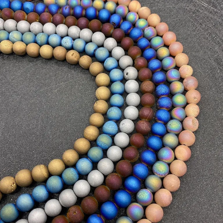 مهره گرد عقیق آبکاریشده 6/8/10mm مهره سنگی مات عمده برای ساخت زیورآلات و دستبند باروک