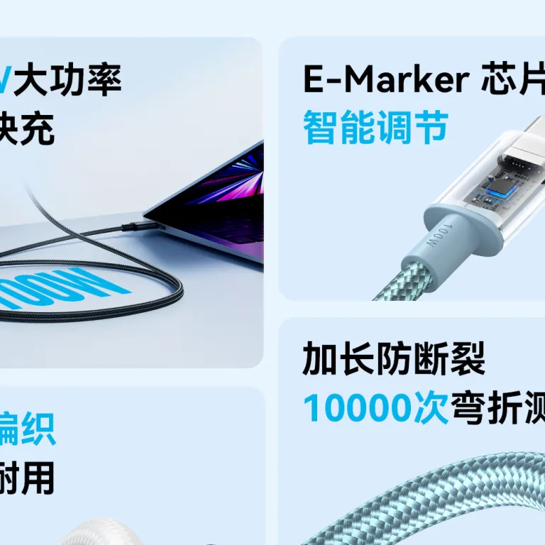 کابل شارژ سریع Anker بافته شده PD100W نایلونی تایپ C برای اندروید A8756-A8757-A8758
