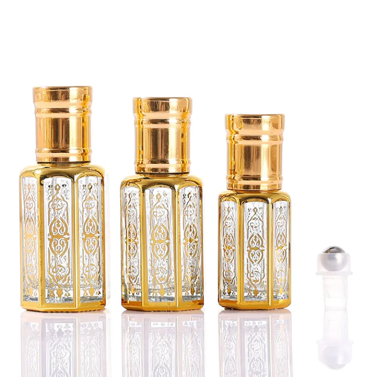 موجود در انبار، بطری رول‌آن روغن اسانس هشت‌ضلعی با مهر طلایی، بطری تقسیم عطر خاورمیانه‌ای، بطری شیشه‌ای نمونه کوچک، بطری رول‌آن ماساژ چشم