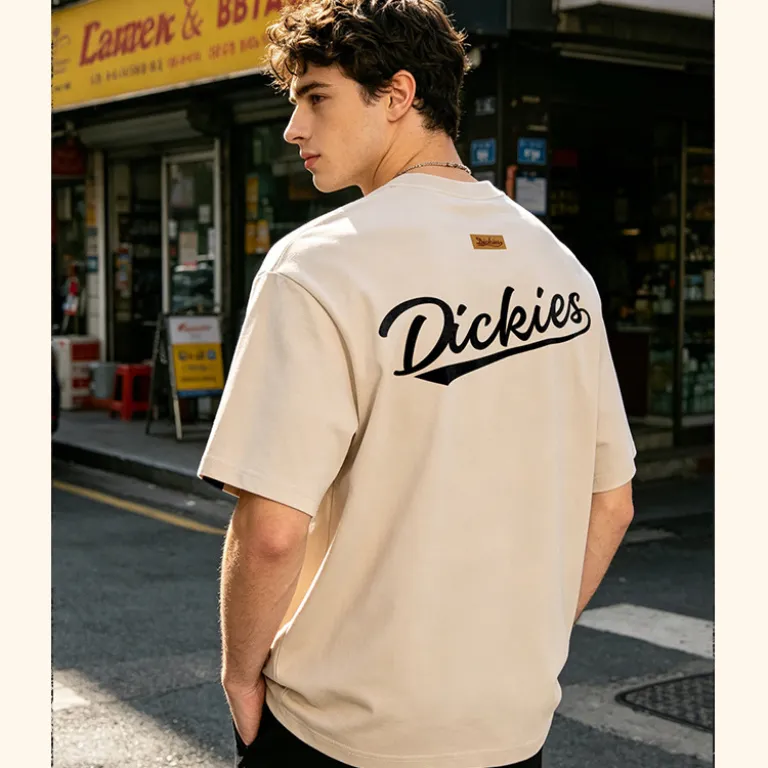 تی‌شرت مردانه نخی سنگین Dickies، تنفس‌پذیر و راحت، مدل کلاسیک وینتیج، آستین کوتاه، استایل روزمره آمریکایی