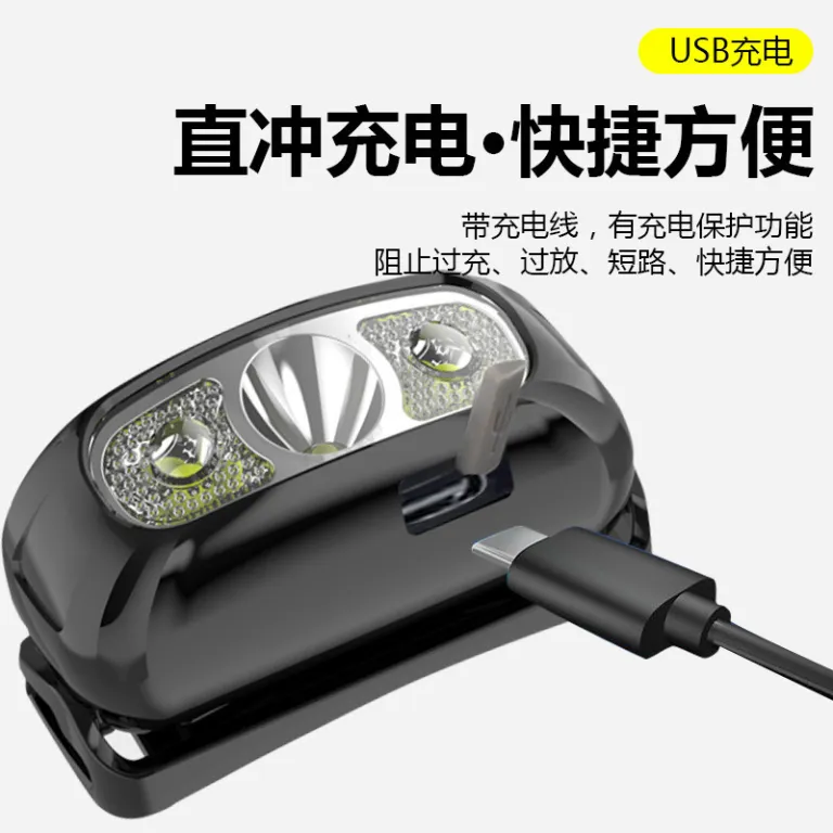 چراغ پیشانی سنسوردار با شارژ USB، چراغ LED دفاع شخصی، چراغ پیشانی قوی برای ماهیگیری شبانه، چراغ پیشانی کوچک هوشمند فضای باز