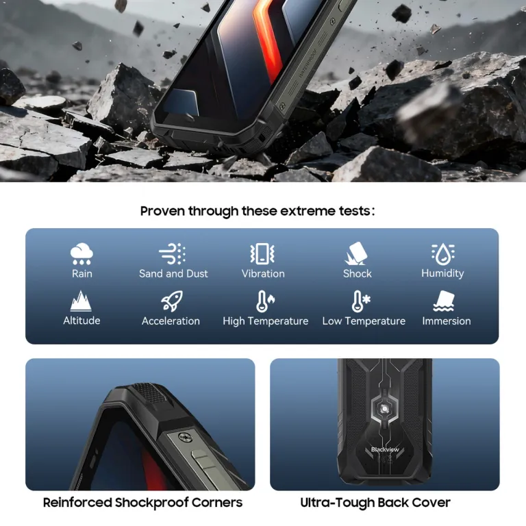 گوشی هوشمند سه‌محافظ سری Blackview ROcK نسل 1 با نمایشگر ثانویه بزرگ، تحویل هنگ کنگ