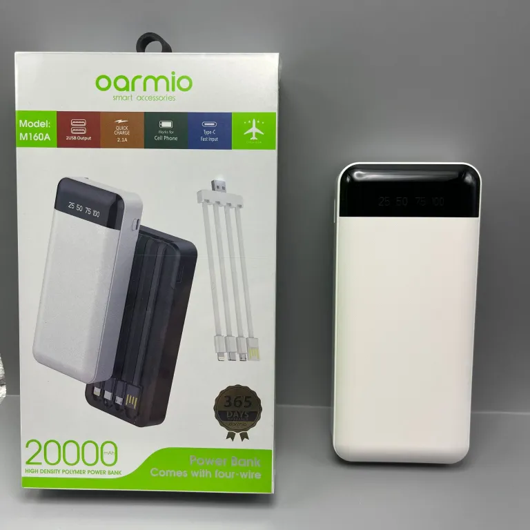 پاوربانک قابل حمل با ظرفیت زیاد oarmio20000 میلی‌آمپر ساعت دارای چهار کابل داخلی عمده