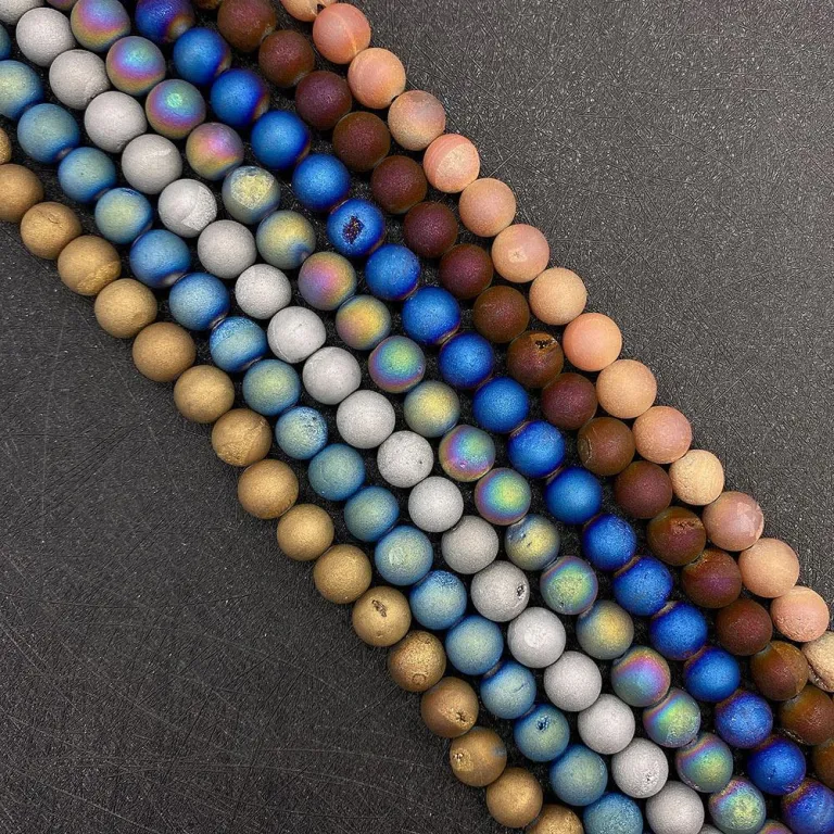 مهره گرد عقیق آبکاریشده 6/8/10mm مهره سنگی مات عمده برای ساخت زیورآلات و دستبند باروک