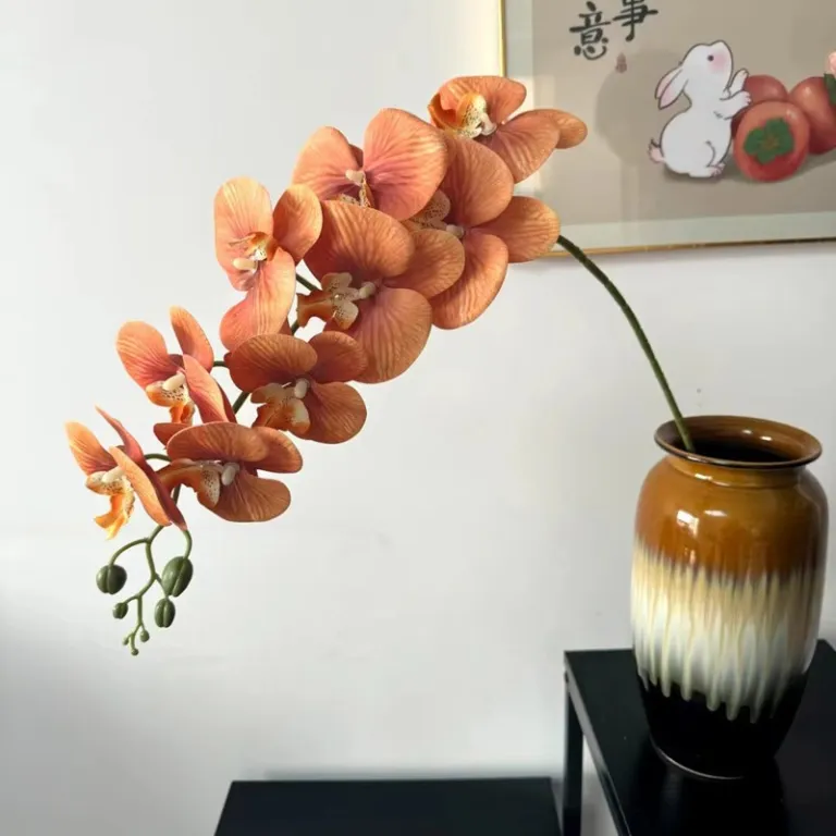 9 گل ارکیده پروانه‌ای مصنوعی با گلبرگ فیلمی 3D چاپی با حس لمس واقعی، گل ارکیده مصنوعی برای عروسی، گل‌آرایی و دکوراسیون منزل