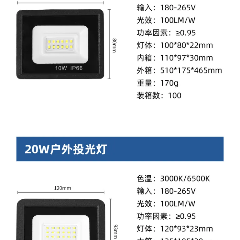 پروژکتور سیب کوچک فوق‌باریک 100W، پروژکتور فضای باز 200W، نورافکن ضدآب برای نورپردازی پروژه