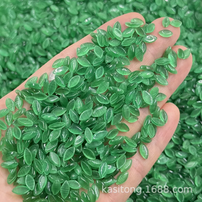 نگین چشم‌گربه‌ای مصنوعی بادامی 4*8mm با کف تخت، فروش مستقیم کارخانه، مناسب گردنبند، سگک کفش و لوازم چسبی