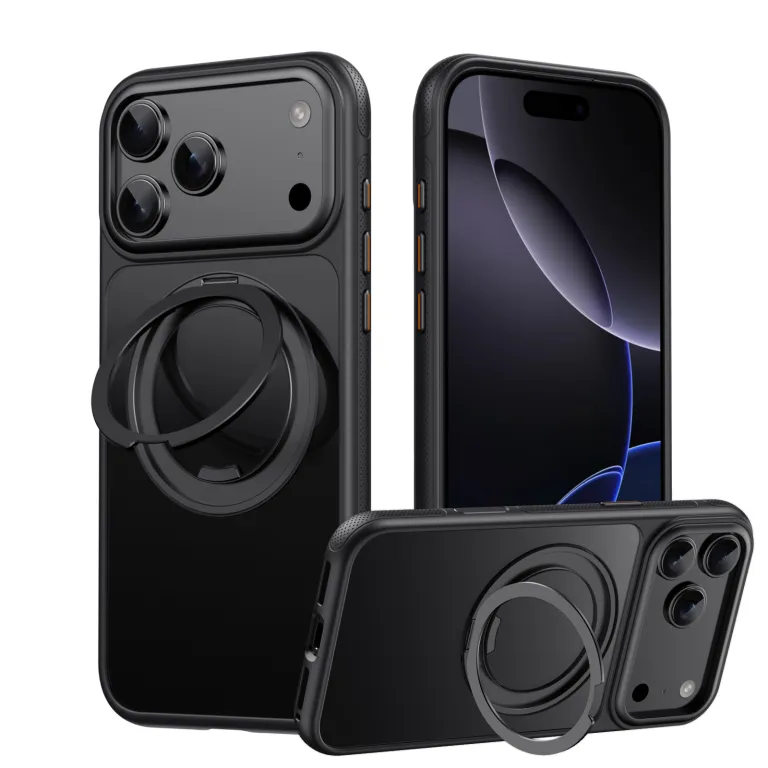 قاب گوشی پایه‌دار مناسب iPhone18Pro با پایه چرخشی مگنتی و لولای مقاوم اپل 17 دارای دکمه‌های سرخود