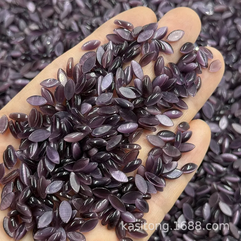 نگین چشم‌گربه‌ای مصنوعی بادامی 4*8mm با کف تخت، فروش مستقیم کارخانه، مناسب گردنبند، سگک کفش و لوازم چسبی
