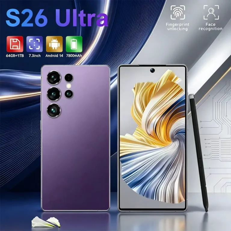 S26 ultra گوشی موبایل کراس‌بردر با صفحه‌نمایش بزرگ حفره‌دار اندروید موجودی آماده صادراتی پرفروش 7.3 اینچ قلم داخلی 4+64g