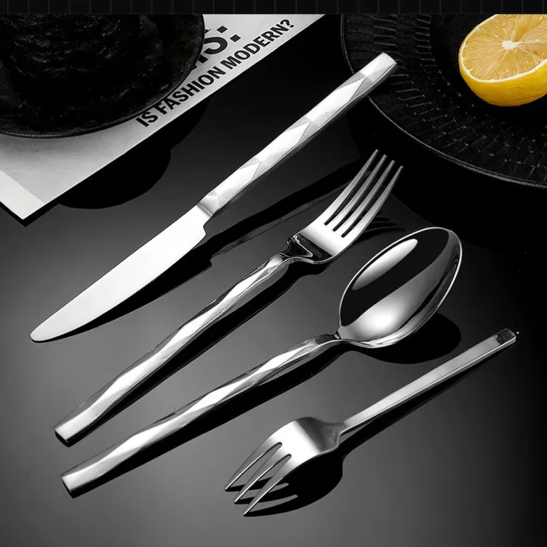 ست کارد و چنگال هتل لوکس با دسته الماسی، چاقو و چنگال و قاشق استیک با دسته کریستالی5pcs