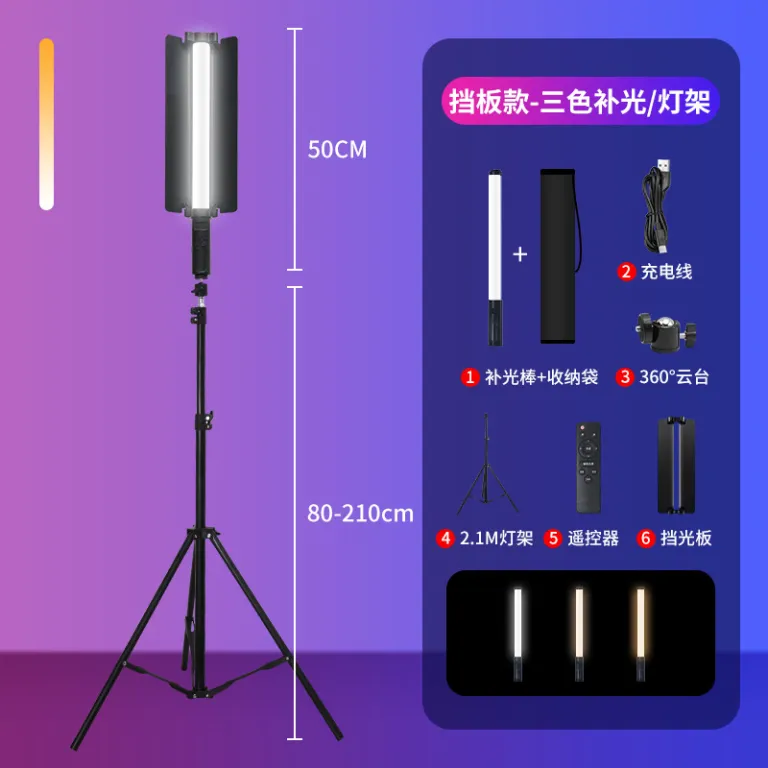 نور لوله‌ای RGB تمام‌رنگ قابل حمل دستی برای عکاسی در فضای باز و داخل، با نور ملایم و حرفه‌ای زیباسازی چهره