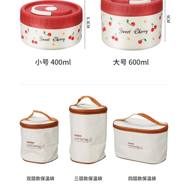 304 ظرف غذای استیل ضدزنگ دربسته طرح گیلاس، قابلمه نگهدارنده حرارت سوپ، جعبه ناهار جداشدنی، قابل استفاده در مایکروویو، ظرف غذای چندطبقه
