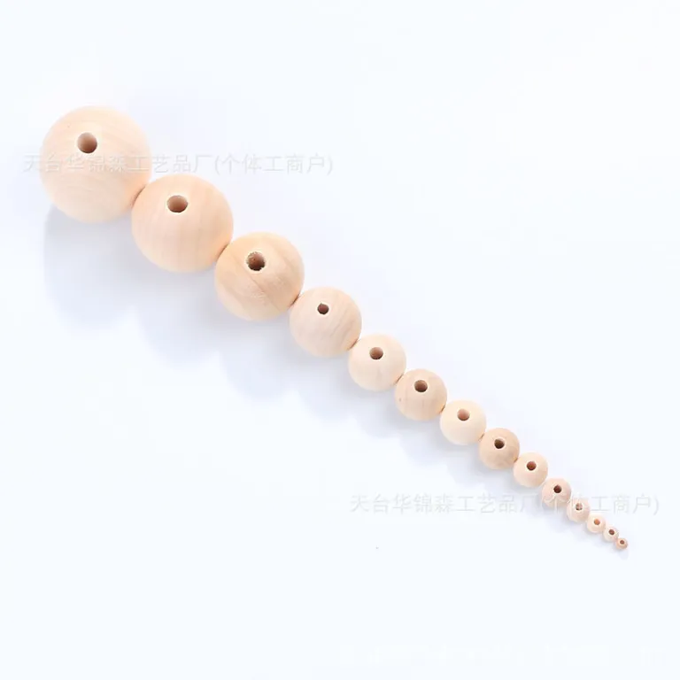 6-40mm مهره‌های چوبی گرد رنگ چوب طبیعی از چوب هِم‌لاک، مهره‌های فله DIY عمده برای زیورآلات و اسباب‌بازی، سوراخ بزرگ، تولید کارخانه