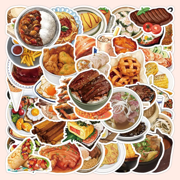 1000 برچسب‌های کارتونی تنقلات و دسر، تزئینی برای بسته‌بندی نوشیدنی، لیوان و دفترچه یادداشت، عمده