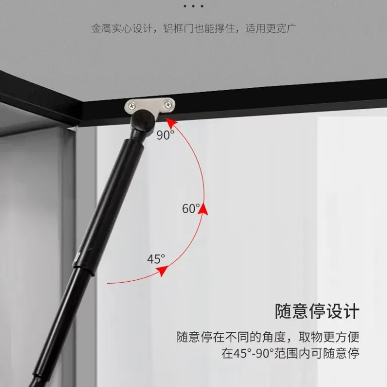 جک آرام‌بند درب کابینت شیشه‌ای، میله پنوماتیک بالابر درب، ضربه‌گیر هیدرولیک کوتاه، توقف در هر موقعیت، تولید کارخانه