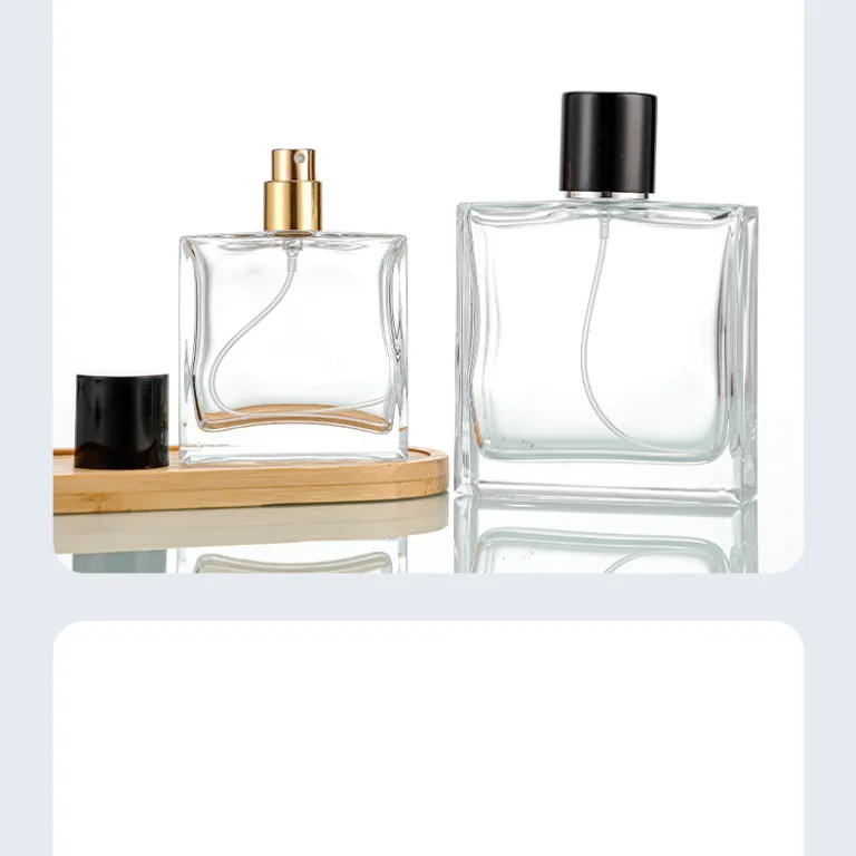 50ml بطری اسپری عطر شیشه‌ای 100ml بطری لوازم آرایشی تخت و مربعی با پمپ فشاری، بطری تقسیم عطر با چاپ لوگو