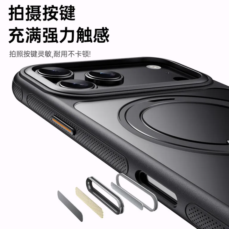 قاب گوشی پایه‌دار مناسب iPhone18Pro با پایه چرخشی مگنتی و لولای مقاوم اپل 17 دارای دکمه‌های سرخود