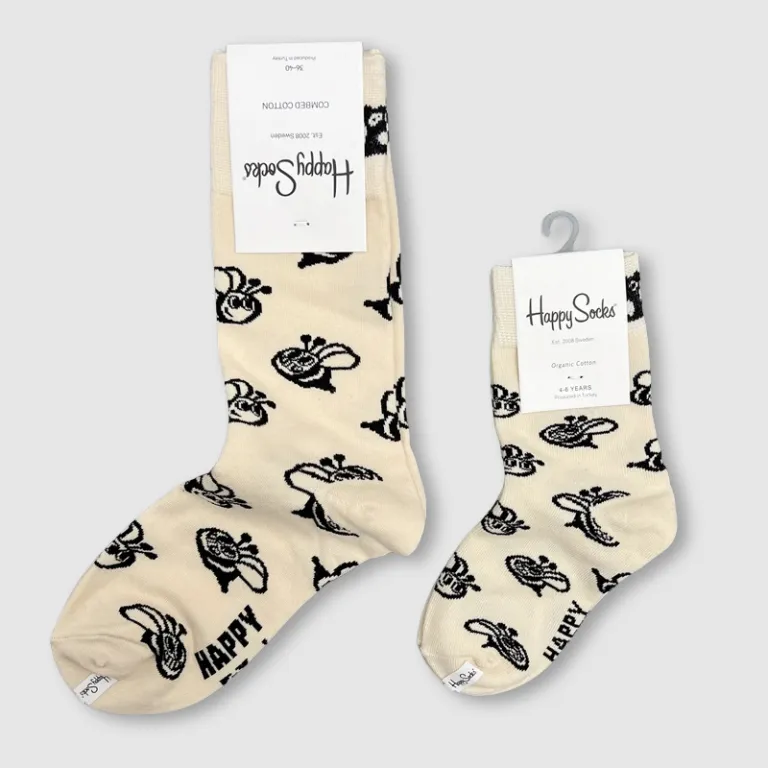 جوراب بچگانه HappySocks طرح کارتونی ساق متوسط مدل هایپی مناسب دختر و پسر برای استفاده بیرون از منزل طرح بامزه عمده و خانوادگی