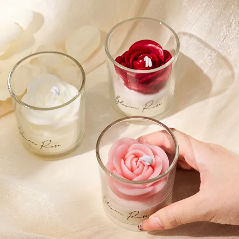 شمع معطر رز در جام شیشه‌ای، هدیه ولنتاین و عروسی، تزئینی منزل